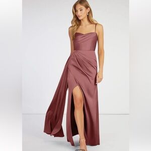 NEW! Azazie Bona Pleated Satin Formal Bridesmaid Wedding Long Dress Amethyst